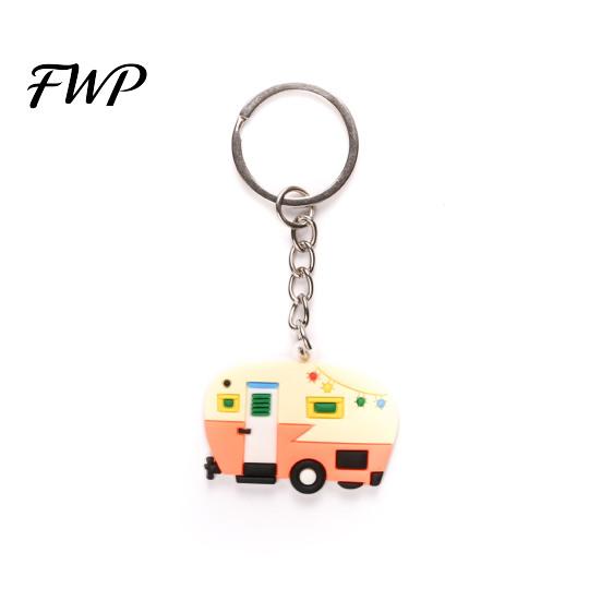 Camping Keychain Cartoon RV Shape Keychain, Contrasting Color Keyring Accessories for Travel Trailers, Enameled Metal Retro Car Trailer