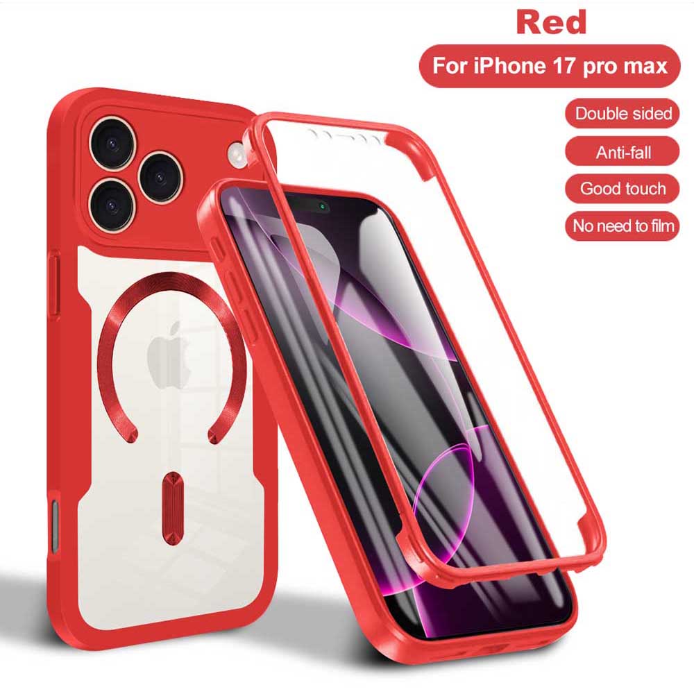 

Для iPhone 17 Pro Max 360 Полная защита экрана Прозрачный чехол Для iPhone 17 Pro 17 Air Противоударный чехол для телефона iPhone17 Pro Max красный