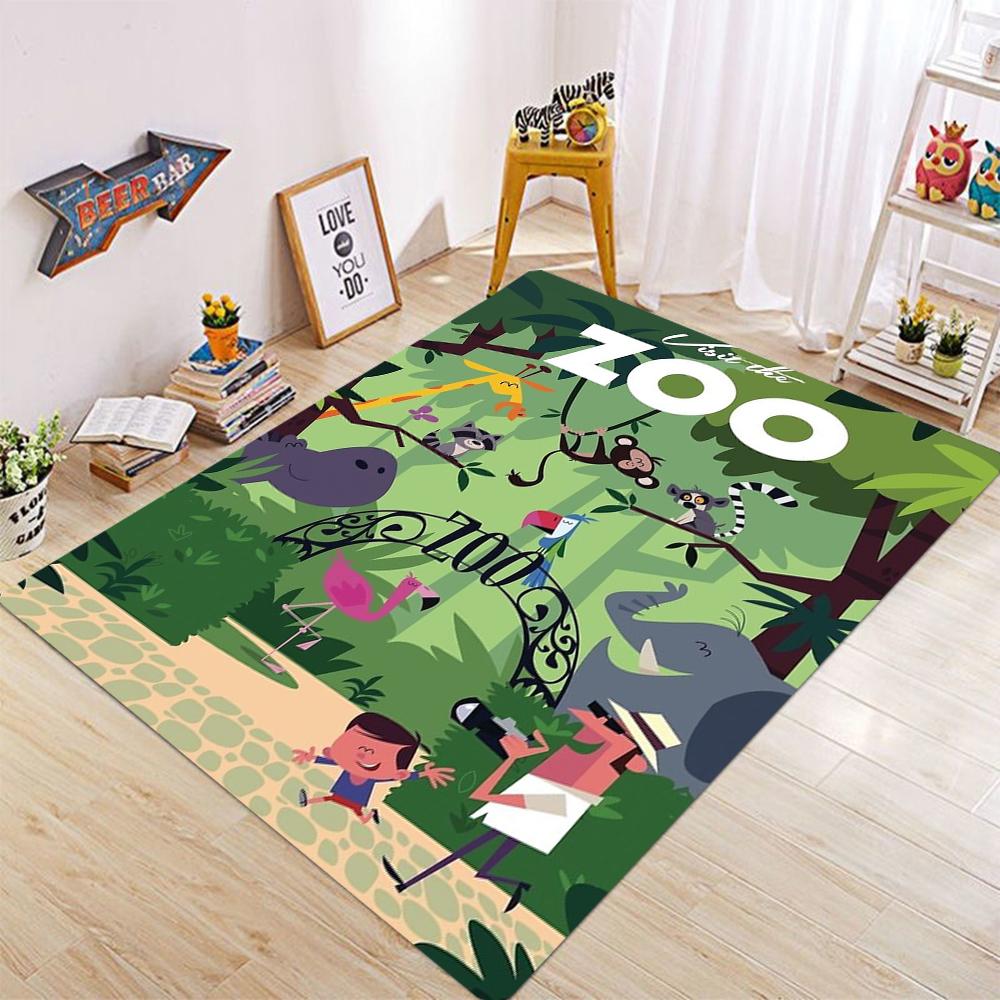 

Rainbow Cute Animal Area Rug with Hippo Lion Giraffe Elephant Soft Fluffy Kids Playroom Decorative Carpet 40x60cm
