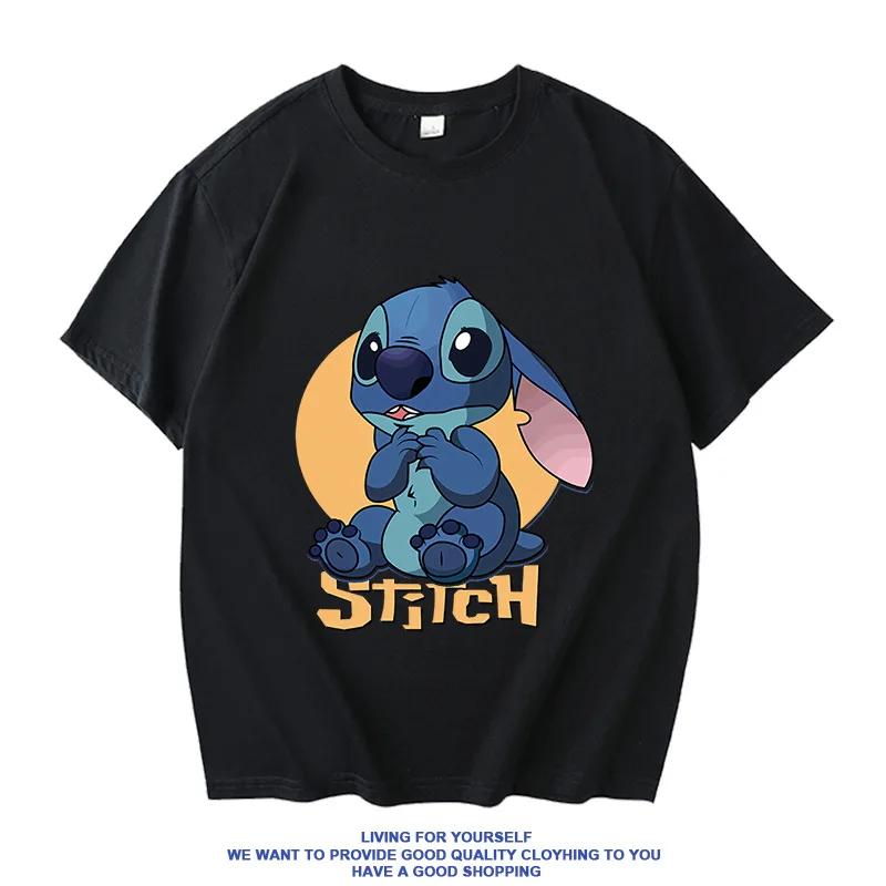 Women's Disney Summer Casual T-shirt with Stitch Design - Loose Fit Short-sleeved Student Top