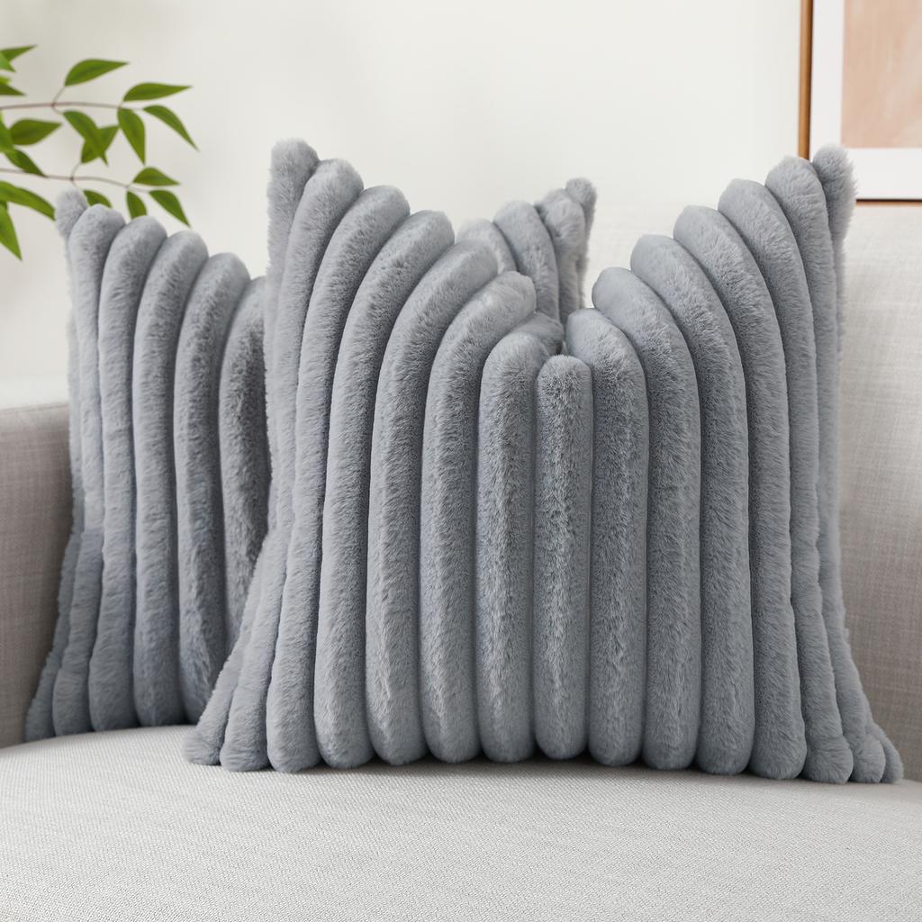 HAPIHAPPY New Faux Fur Throw Pillow Covers Winter Pillow Cover 18X18 Set of 2 Soft Plush Goose Down Pillowcase Fuzzy Home Pillow
