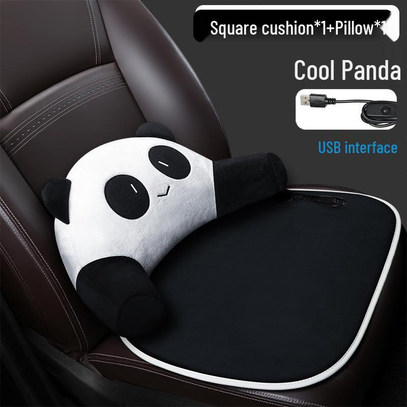 Cartoon Doll Style Heated Car Seat Cushion Set - Three Pieces for Winter Comfort