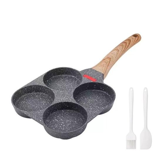 

Пательня для яєць з пензликом для олії, лопаткою, медичним каменем, антипригарна сковорода, дизайн з 4 отворами, пательня для яєць, швидке нагрівання, рівномірна теплопровідність, сковорода для приготування 1 Set чорний