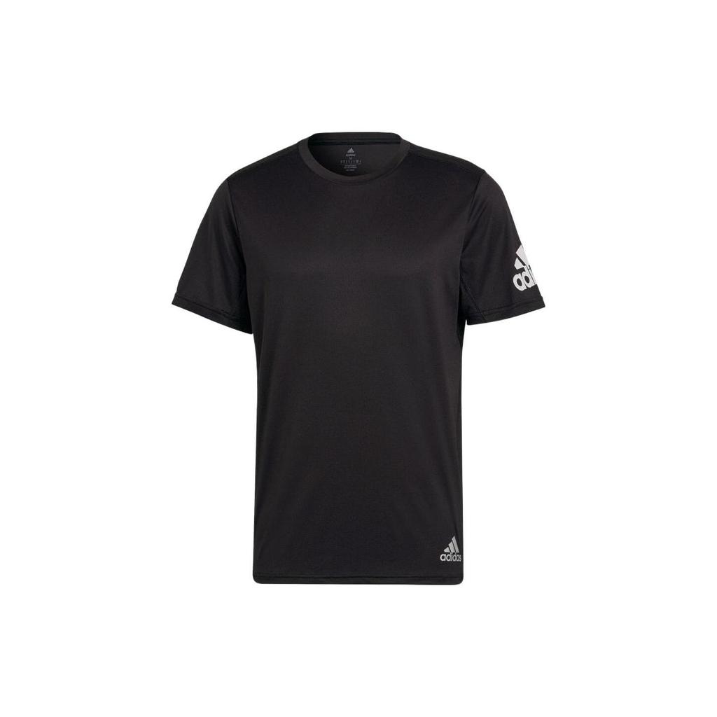 Adidas Pánské tričko s krátkým rukávem, jednobarevné, s potiskem loga na rameni, s kulatým výstřihem, černé HB7470