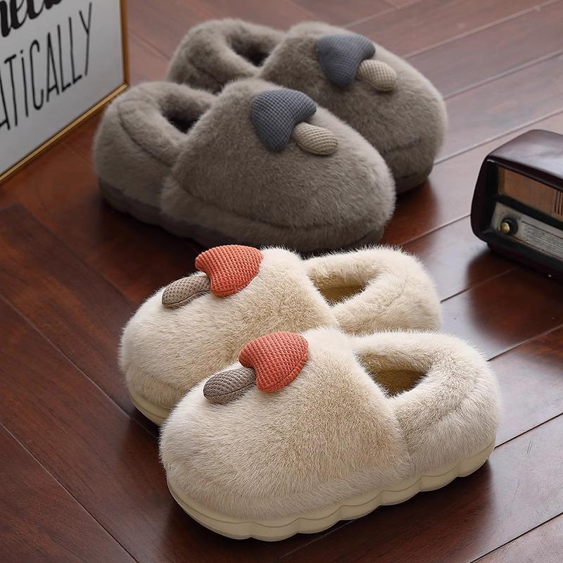 Mushroom Cotton Slippers Autumn and Winter Couple Indoor Home Plush Warm Thick Sole Non-slip All-inclusive Heel Cotton Shoes