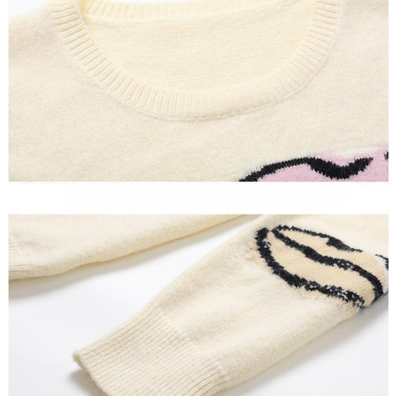 Women's Crew Neck Sweater Autumn Winter Thick Loose Printed Sweater Soft and Comfortable Knit Pullover Sweater