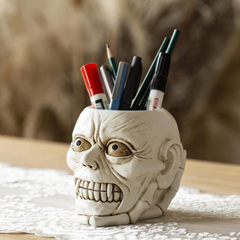 Concrete Flowerpot Mold Skull Shape Pen Holder Mold Cement Container Silicone Mold Succulent Planter Concrete Vase Mold