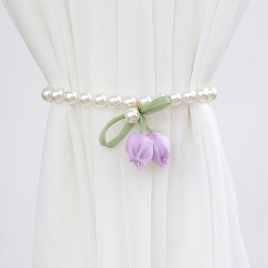 Magnetic Curtain Tiebacks, with Pearl And Tulip Buds Decor, Easy Fixing No Drilling Curtain Ties for Home Bedroom Living Room