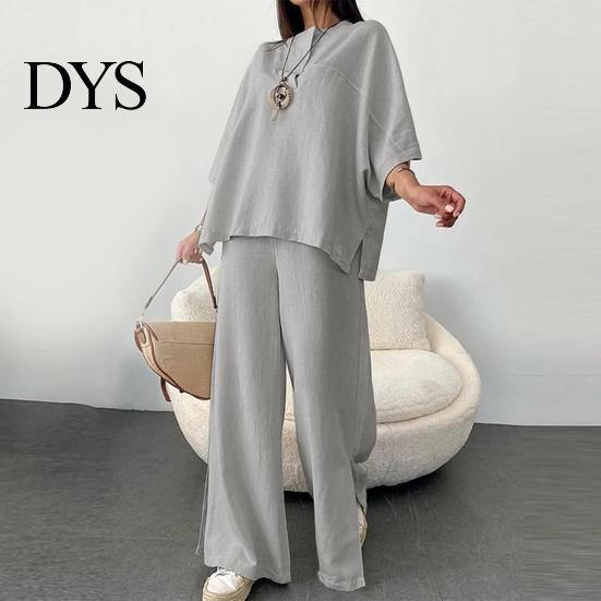Lightweight Casual Outfit Women's Two-Piece Oversized 3/4 Sleeve Pullover Top And Spring Autumn Fashion Wide Leg Pants Set Fall Loose Lounge