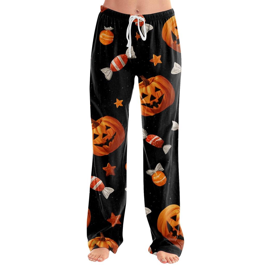 Women's Halloween Print Drawstring Pajama Pants - Soft Casual Sleep Pants with Fun Printed Pattern, Comfy Bottoms for Women, Relaxed Fit