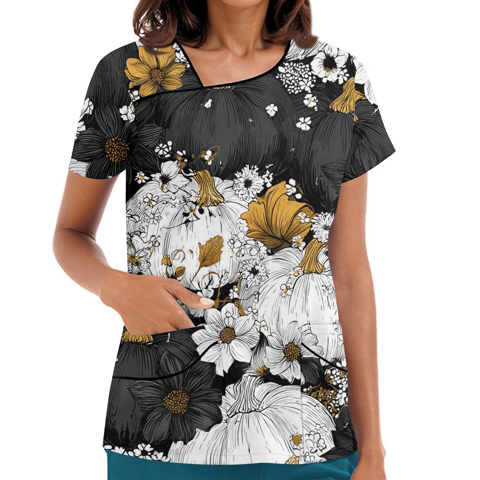 

Женская рабочая одежда с принтом, покатый воротник и двухслойные карманы, базовый верхний пуловер XXXXXL чёрный