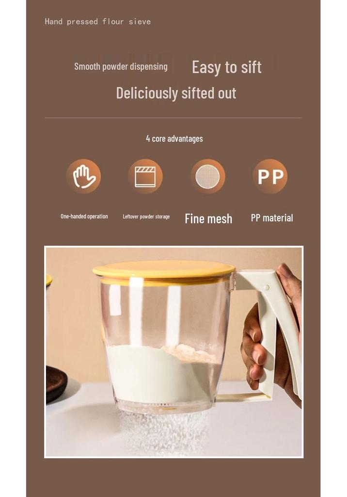 Handheld Press-Type Fine Mesh Flour Sifter Baking Tool