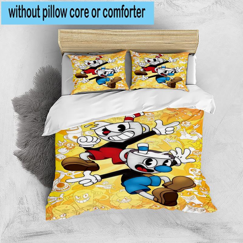 3PCS Cup-head And Mugman Adventure 3pcs Bedding,Including 3PCS Duvet Cover And 2pcs Pillowcases Perfect for Christmas,Ideal for Bedroom, Dormitory