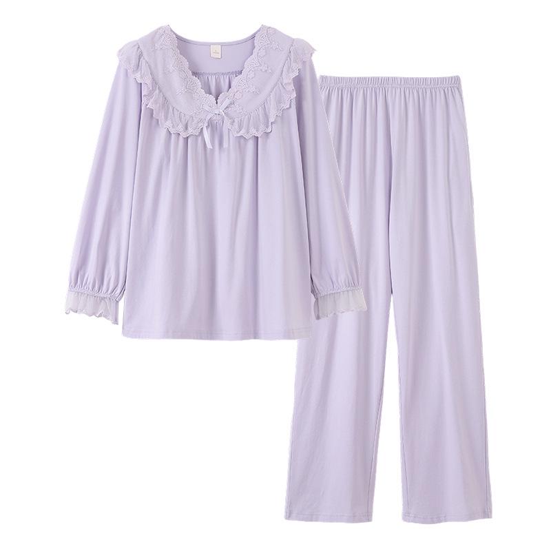 Women's Long Sleeve Modal Cotton Pajamas - Thin, Plus Size Home Wear for Middle-Aged Moms, Ideal for Spring, Autumn, and Winter