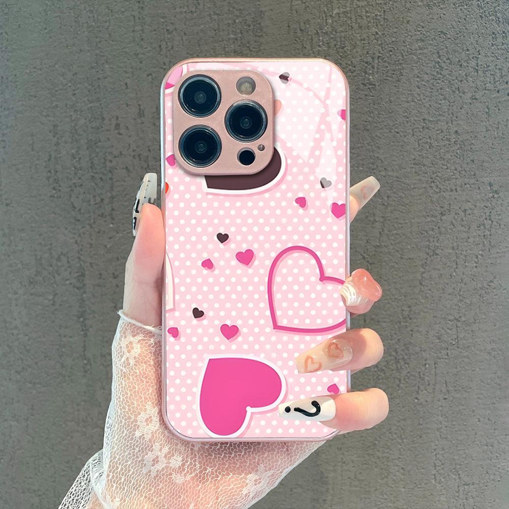 Summer new ins wind sweet polka dot love mobile phone case iPhone17 glass case protective case Apple 15Pro