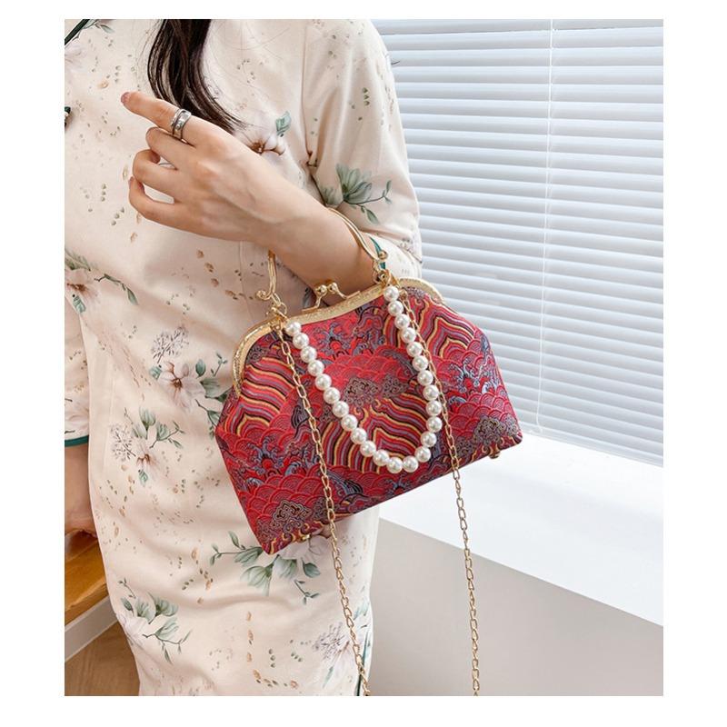 Luxury Oriental Handbag Pearl Embellished Lace Tote Bag for Women