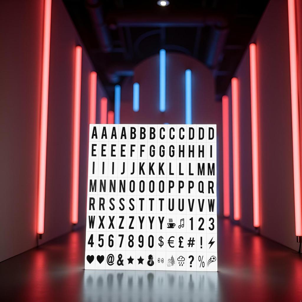 A Set 104Pcs Black Cinematic Lightbox Replacement Letters and Numbers Signs for A4 Light Up Letter Box Sign Message Board,Message Signs,Presentation