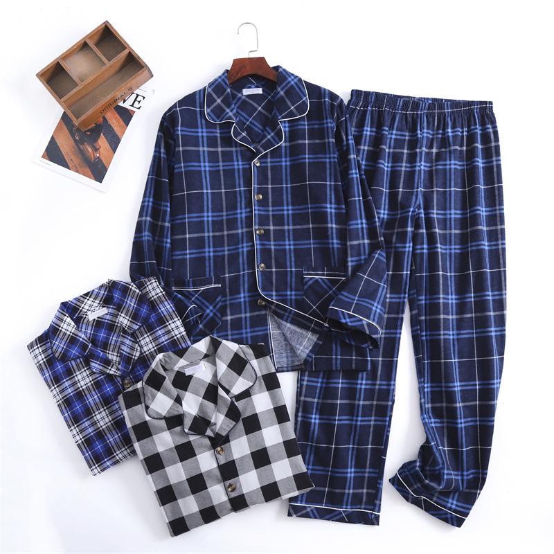 Men's Cotton Flannel Notch Lapel Pajama Set - Warm Autumn/Winter Loungewear