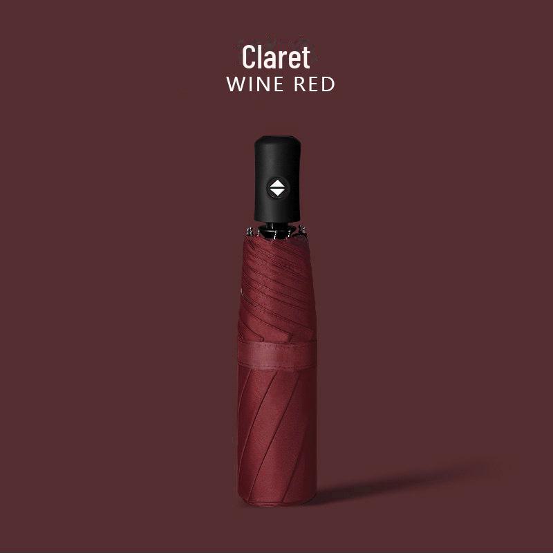 Black 16-Bone Automatic Three-Fold Dual-Purpose Umbrella for Sunny and Rainy Days - Large, Reinforced, Anti-Storm Design.