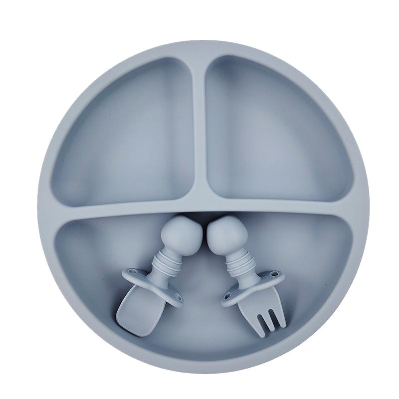 Baby Silicone Feeding Set 3 Pieces Non-Slip Suction Plate Tableware For Baby Weaning