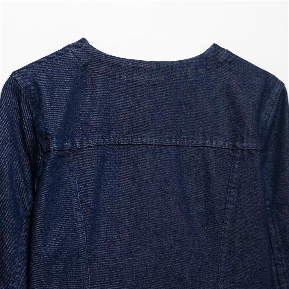 2025 Spring/Summer Women's Round Neck Denim Jacket & High-Waist Casual Shorts Set