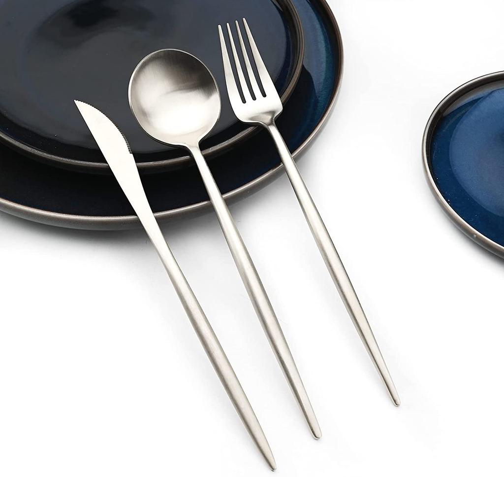 JANKNG 5 bucăți Vesălă din aur mat, greu, set de argintărie din oțel inoxidabil 304 Seturi de tacâmuri Ustensile de bucătărie Tacâmuri Set de tacâmuri