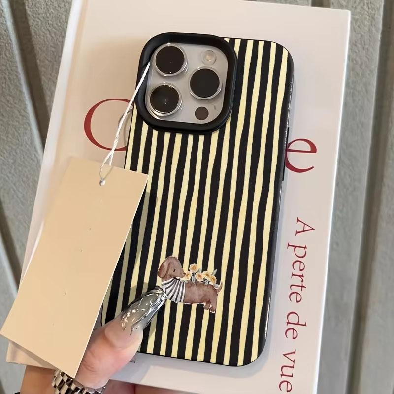 

Yellow And White Striped Background with Floral Puppy Pattern Phone Case For iPhone 17 11 13 12 14 15 16 Pro Max Plus Air Cover iPhone XR