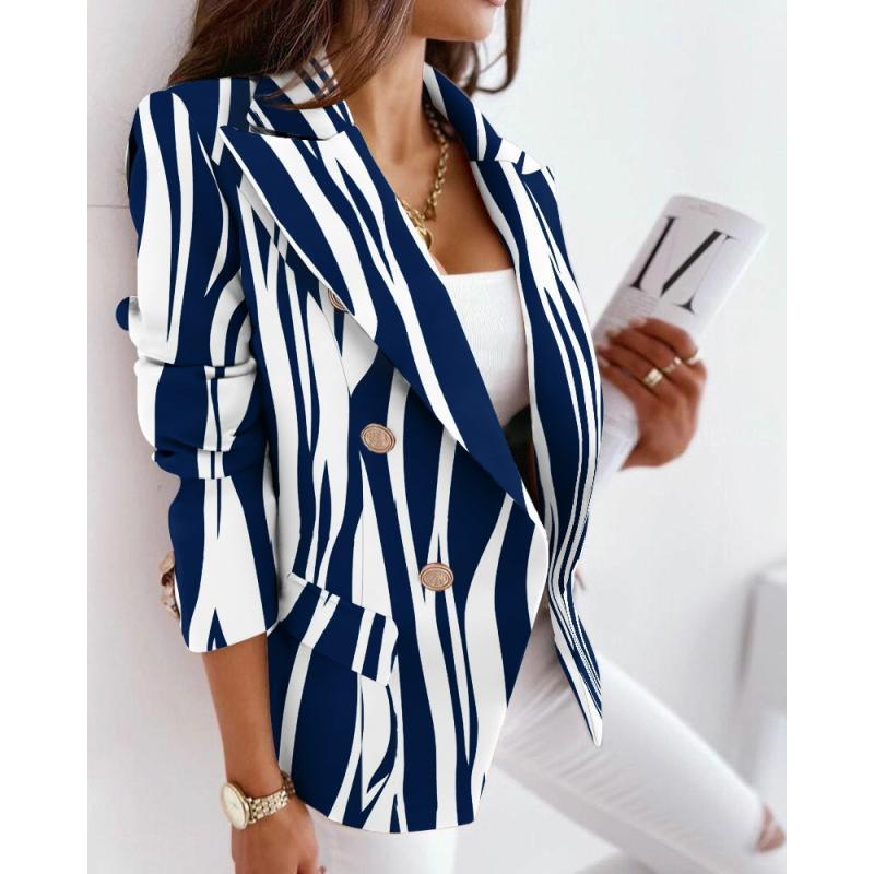 New Autumn Winter Long Sleeve Double-Breasted Printed Blazer Jacket 2025 Fashion Printed Suit Jacket