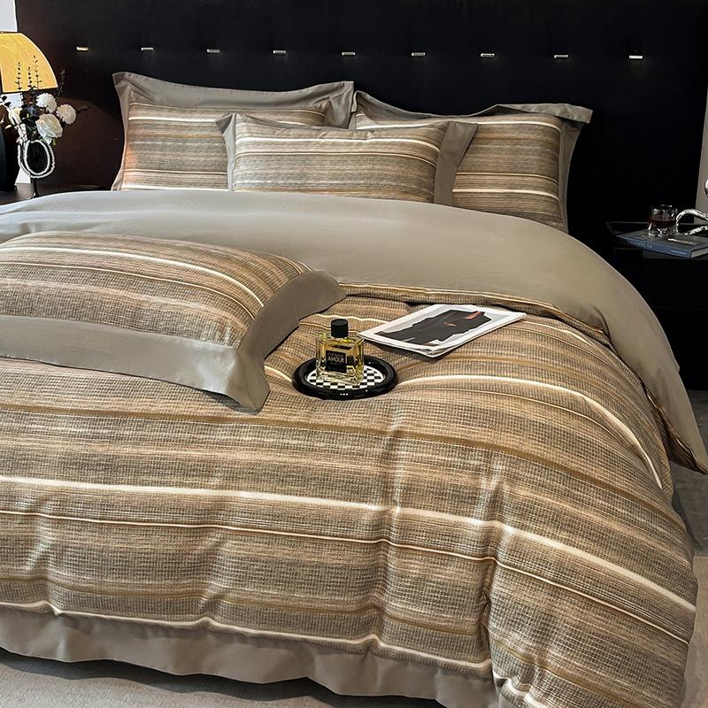 

High-end Class A maternal and infant grade pure cotton grinding 4pcs set, cotton autumn and winter digital advanced simple bed cover 4-piece set 1.5m bed sheet 4pc