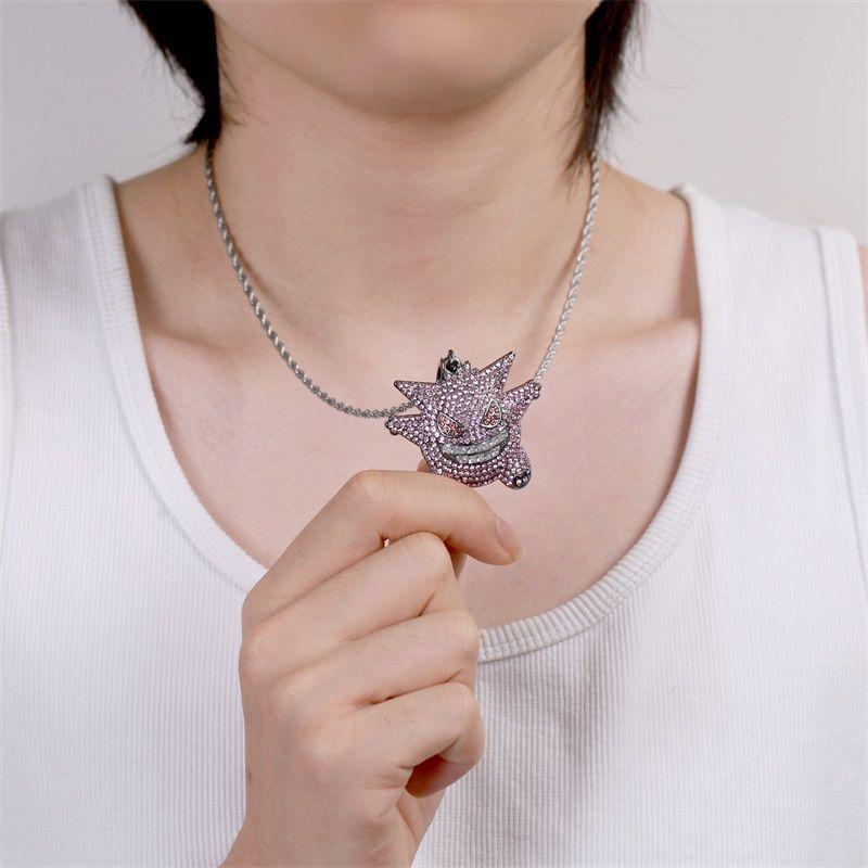 Little Devil Diamond Necklace Cute Cartoon Long Necklace - Light Luxury Trendy Couple Jewelry Accessories for Unisex