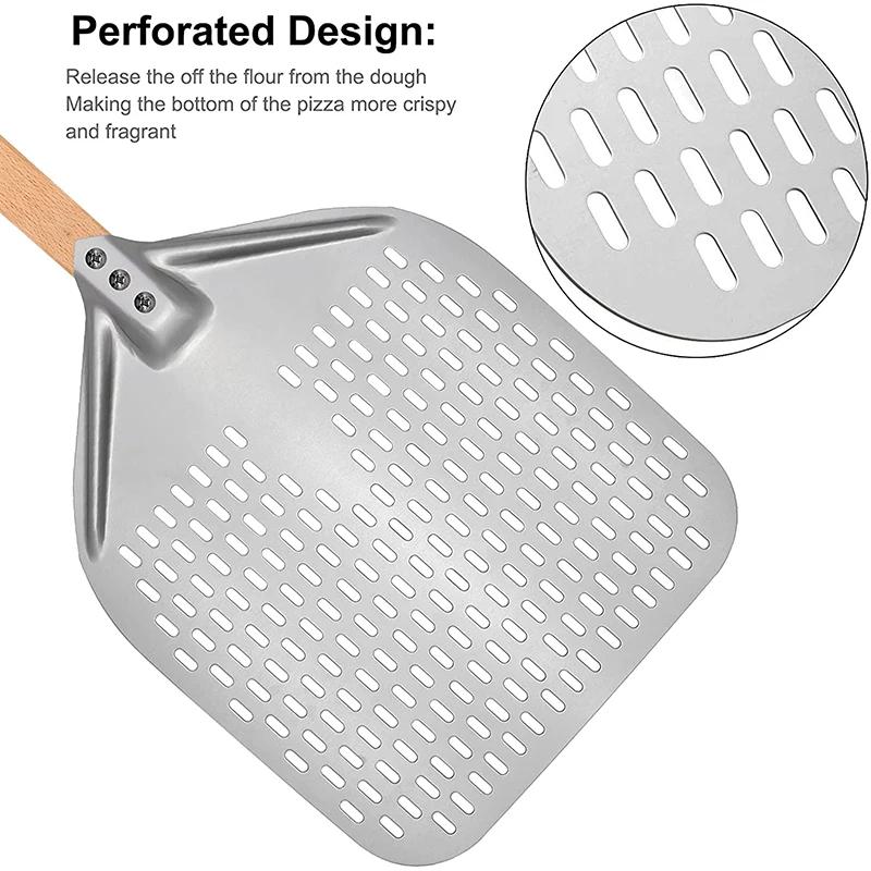 12/14 Inch Aluminum Perforated Pizza Shovel Peel with Detachable Handle Nonstick Oven Baking Paddle Spatula Turners Accessories