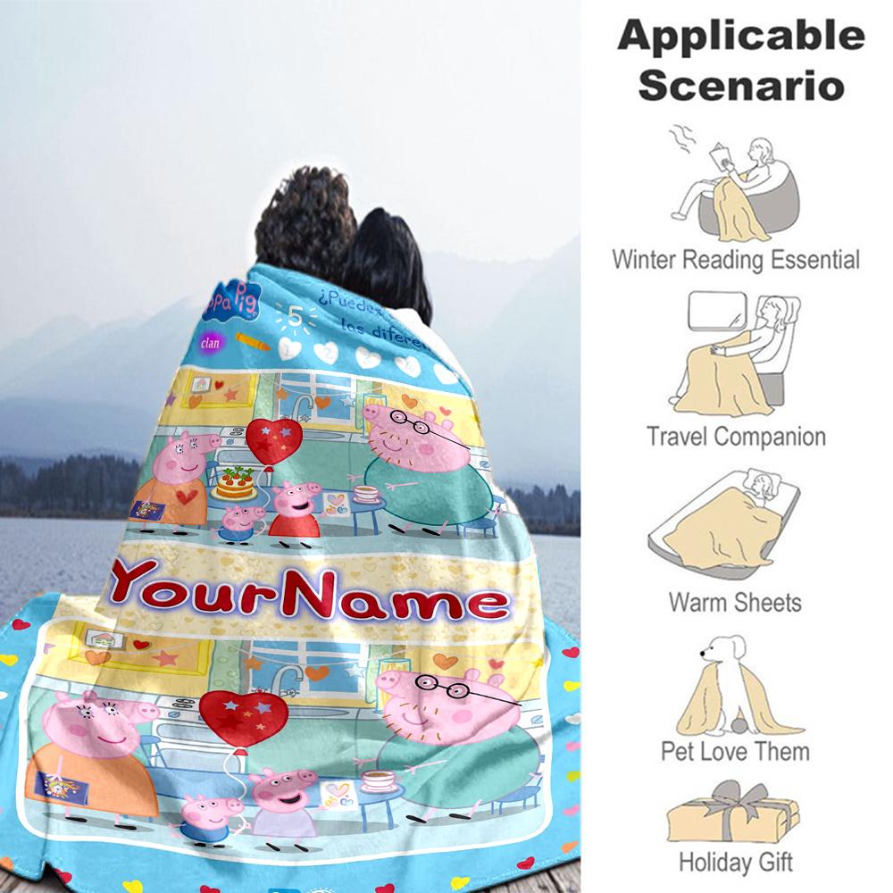 Peppa Pig Personalized Text Blanket Cozy Personalized Blanket Soft Warm Cozy Suitable for Chair Seaside Nap Bed for All Occasions