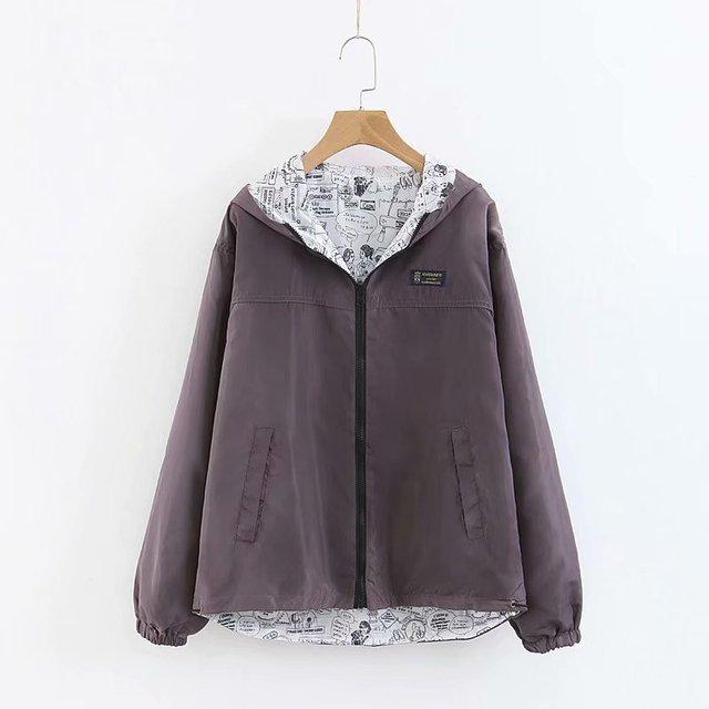 Coupe-vent Double Face à capuche pour femme, manteau court ample, Style universitaire, printemps et automne