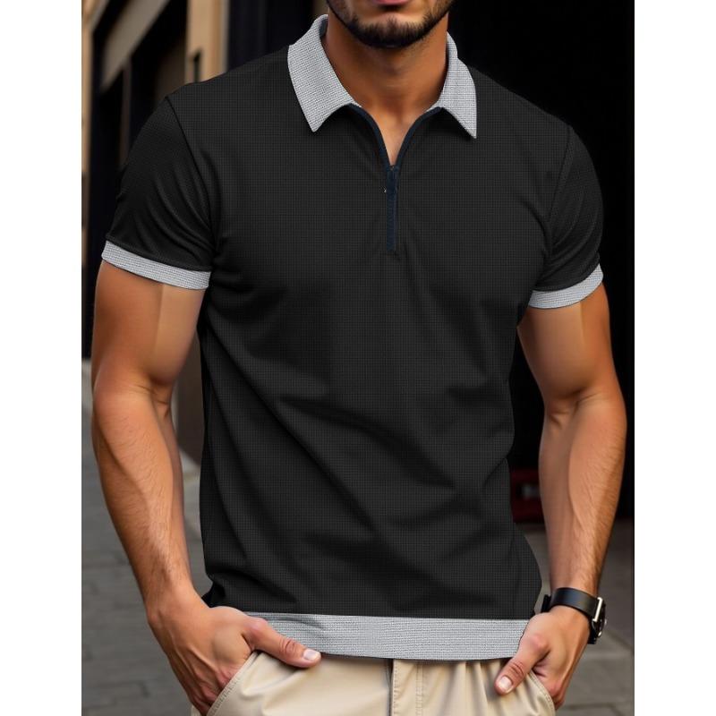 Summer Polo-neck Casual Fashion Patchwork Tee Male Short Sleeve Top Men Pullover T-shirt Men's Clothing