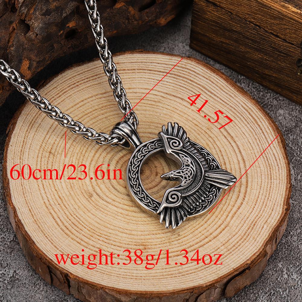 Nordic Viking Stainless Steel Engraved Raven Pendant New European & American Style Titanium Steel Men's Necklace Acces