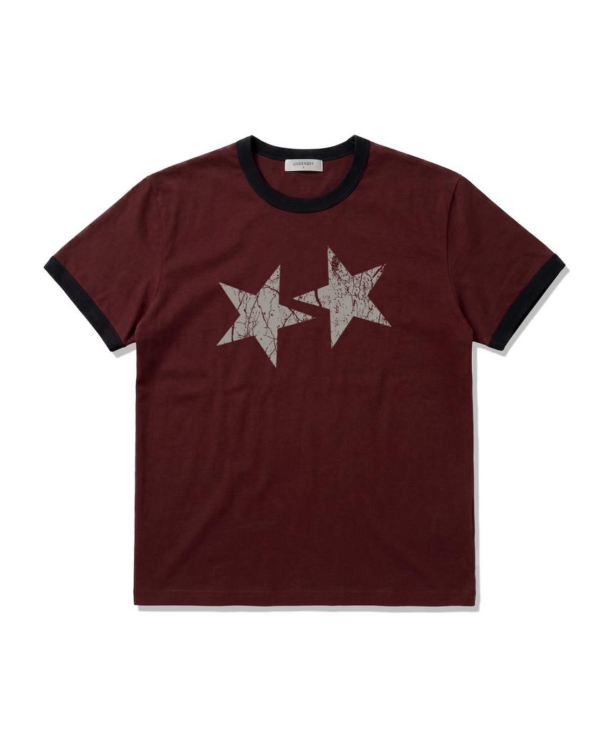 UNDEROFF Essential Standard Short Sleeve Ringer T-Shirt Vintage Star Burgundy