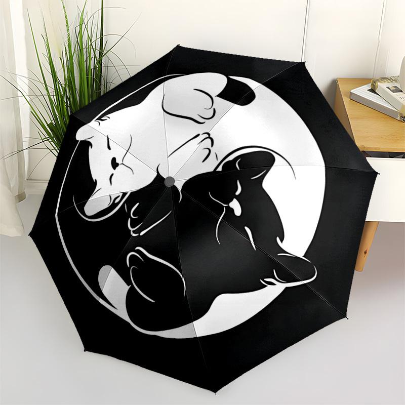 1pc Cats YinYang Automatic Open 8-Rib Windproof Umbrella, Travel & Commuting, Suitable for All Seasons