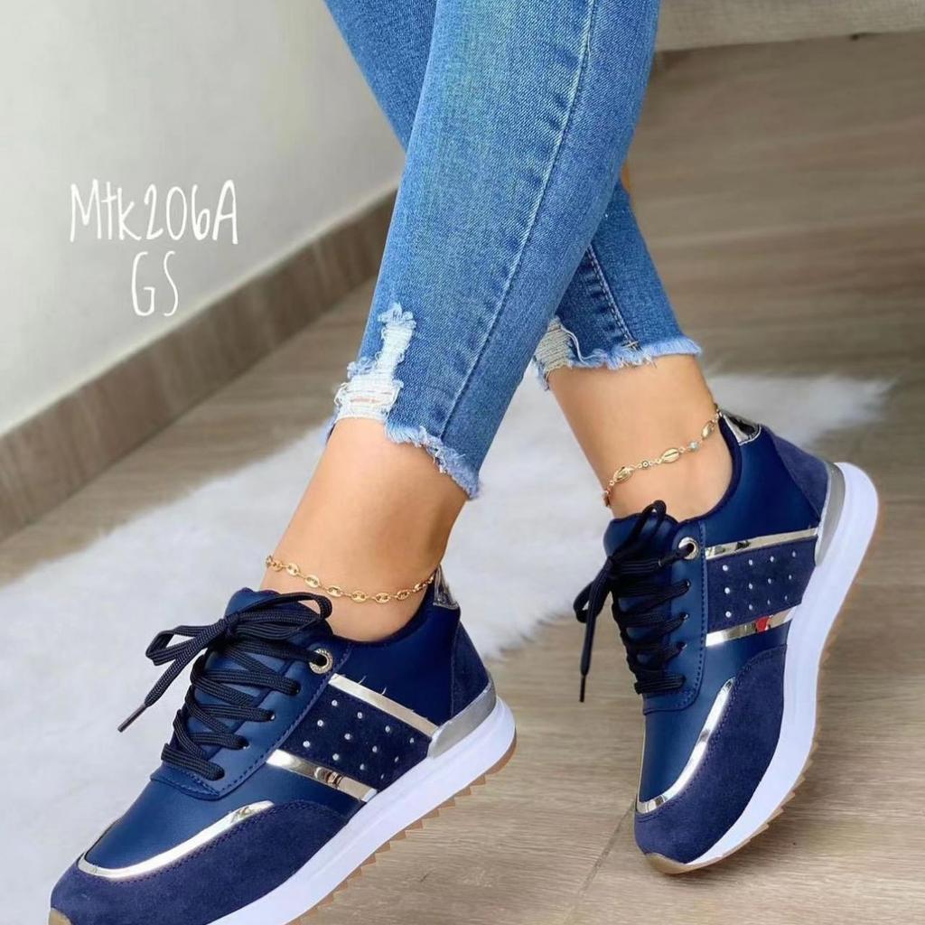 Foreign Trade Sports Shoes Women's Autumn New European and American Large-size Thick-soled Color Matching European and American Casual Low-top Sports