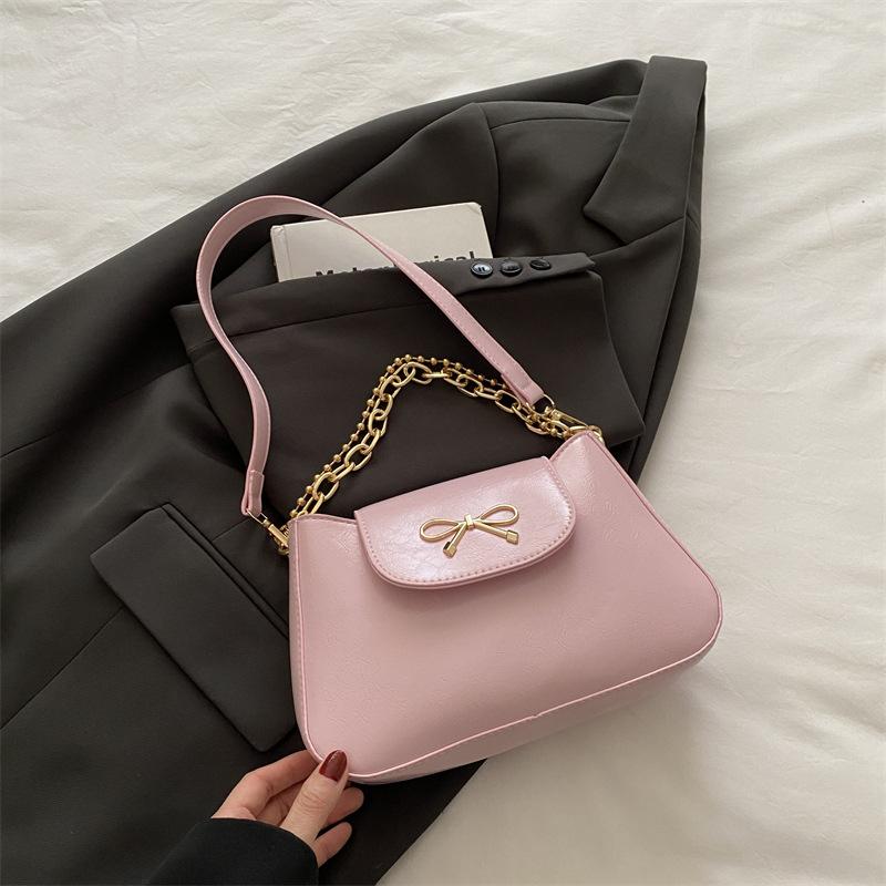 Korean Shoulder Chain Handbag 2025 Spring New Simple Versatile Bag Bow Decorative Messenger Bag