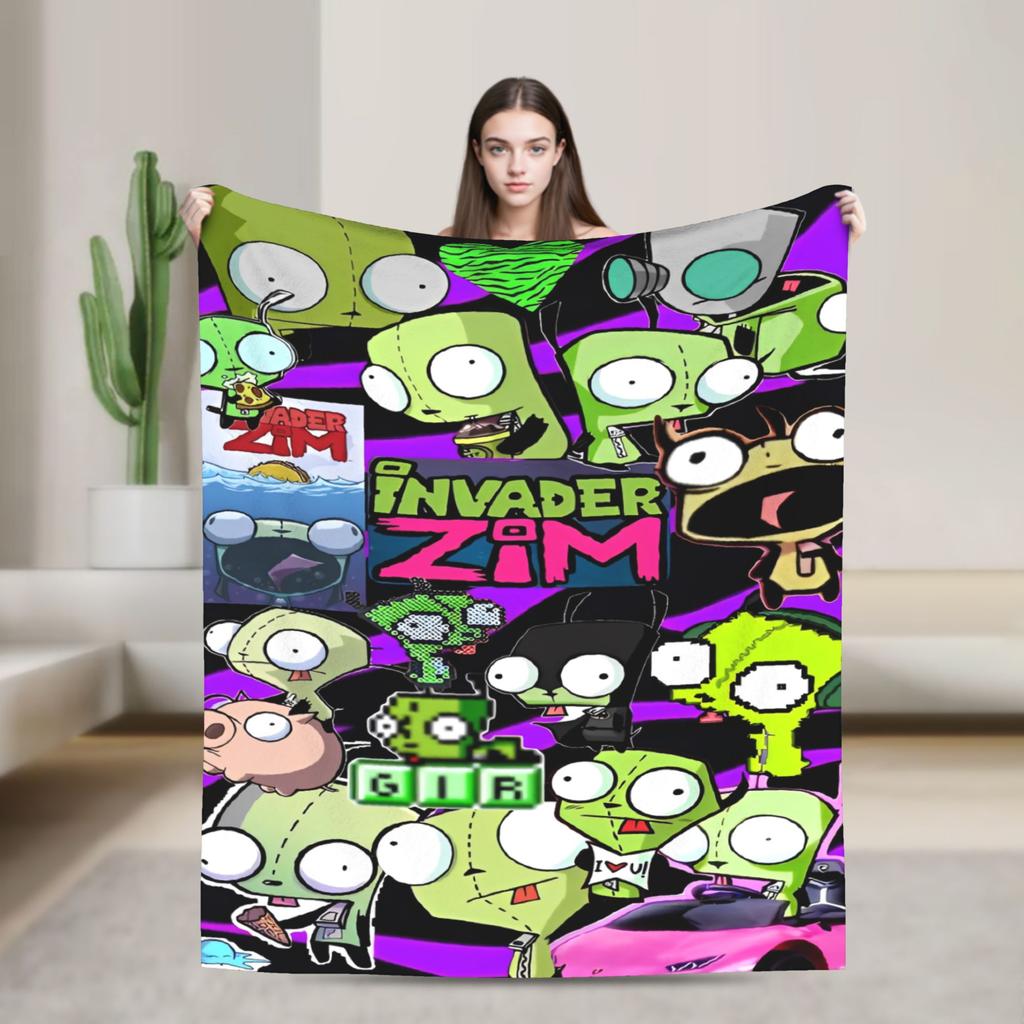 Warm Soft BlanketKids Travel Invaders Zims Gir Throw Blanket Flannel Bedspread For Couch Chair Sofa Bed Print Sofa Bed Cover