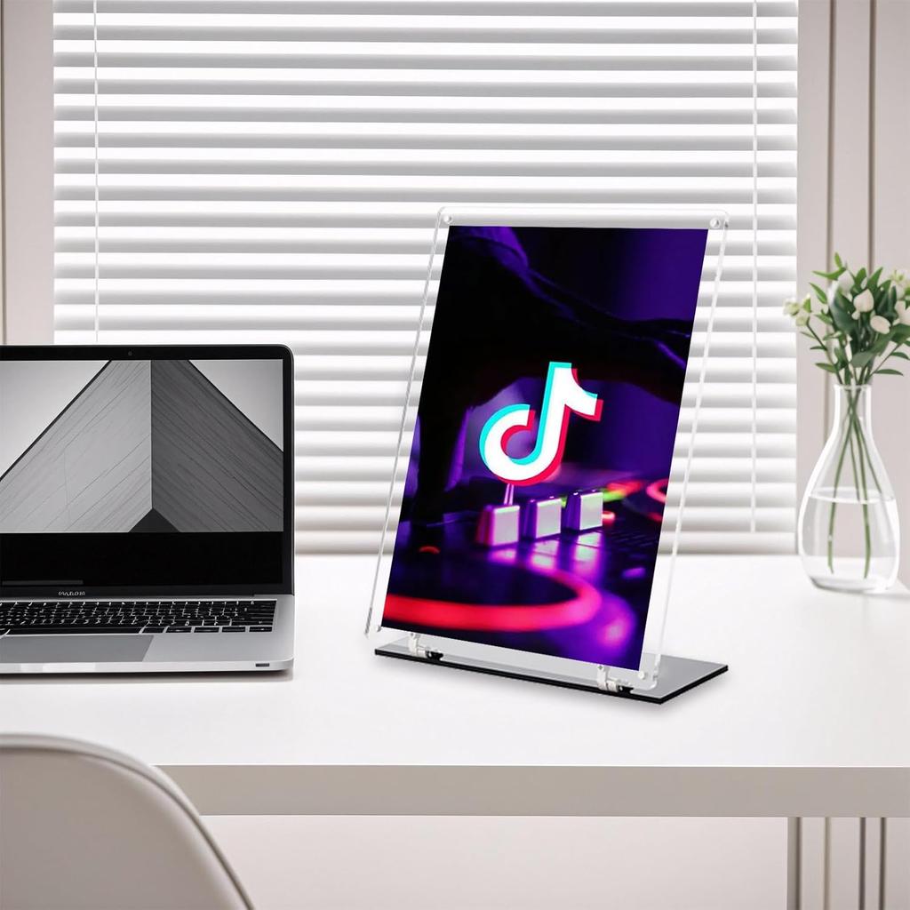 8.5"x11" Acrylic Sign Holder, 180° Adjustable Magnetic Code Sign Menu Stand, Double-Sided Clear Table Paper Display Holder For Office, Store,