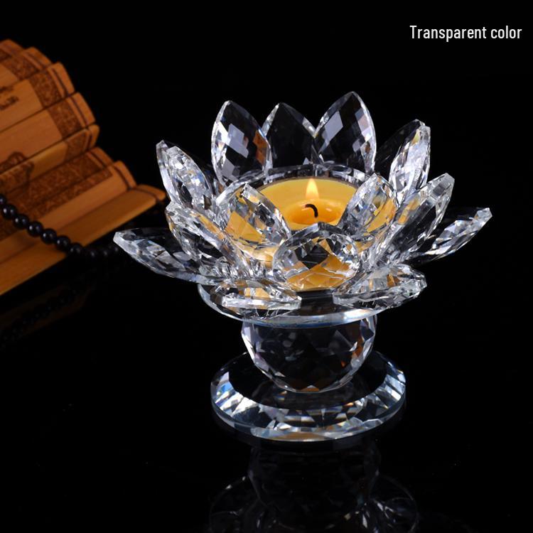 Seven-Color Lotus Crystal Glass Candle Holder for Buddhist Offering Table