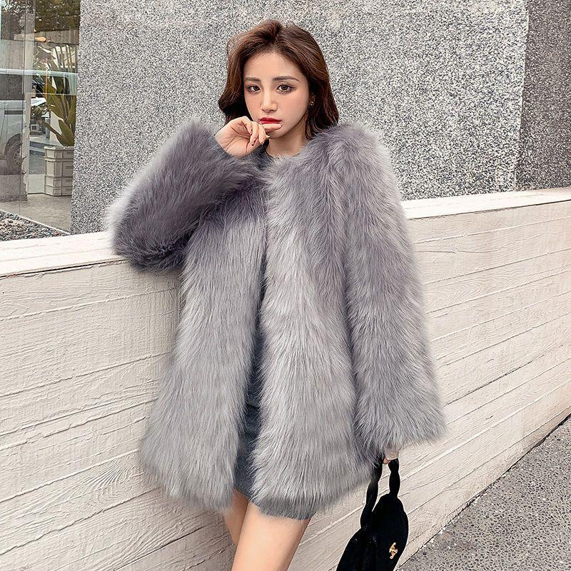 Internet Celebrity New Raccoon Fur Fashion Fur Coat Women's Mid-length Imitation Fox Fur Coat