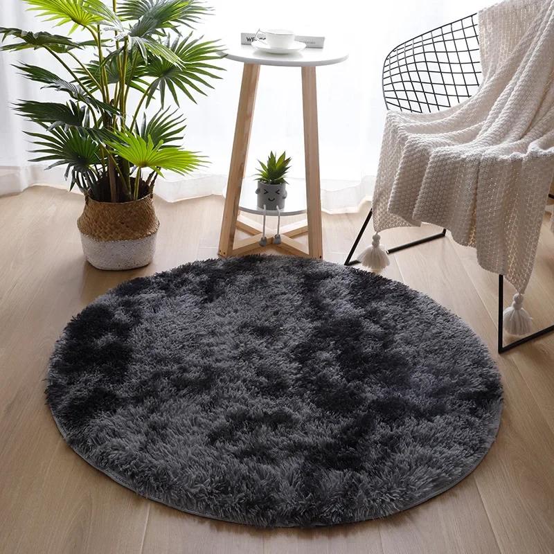 Rainbow Colorful Soft Fluffy Carpets Girl Round Hairy Area Rug for Bedroom Decoration Carpet Shaggy Bedside Mat Princess Style