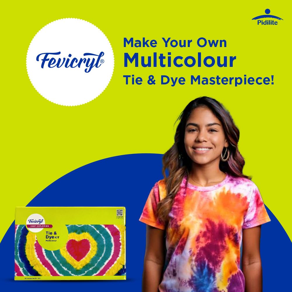 Fevicryl Tie & Dye Multicolor DIY Fabric Colour Kit 4 Acrylic Bottles 1x2 Feet Fabric Craft Set India