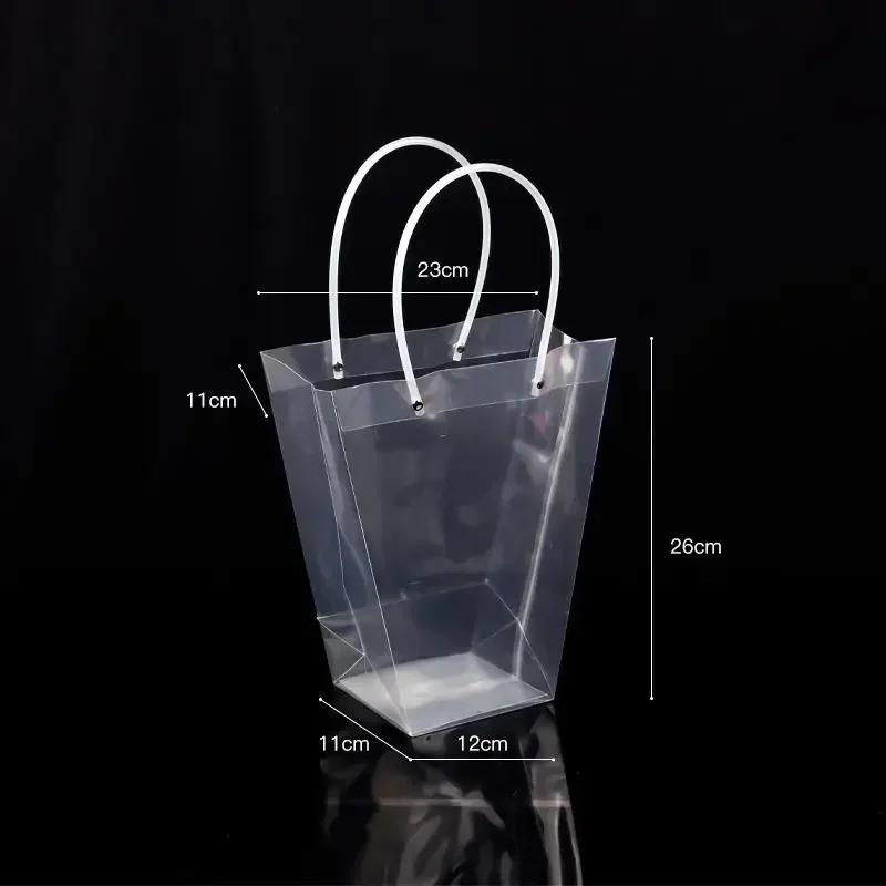 10piece A Trapezoidal Transparent Flower Handbag Waterproof OPP Square Handheld Flower Bag Gift Bouquet Packaging Handbag