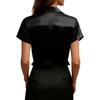 Blusa da Donna Satinata a Maniche Corte con Scollo a Cascata e Collo, Drappeggio Frontale, Pullover per Lavoro, Ufficio, Abbigliamento Business