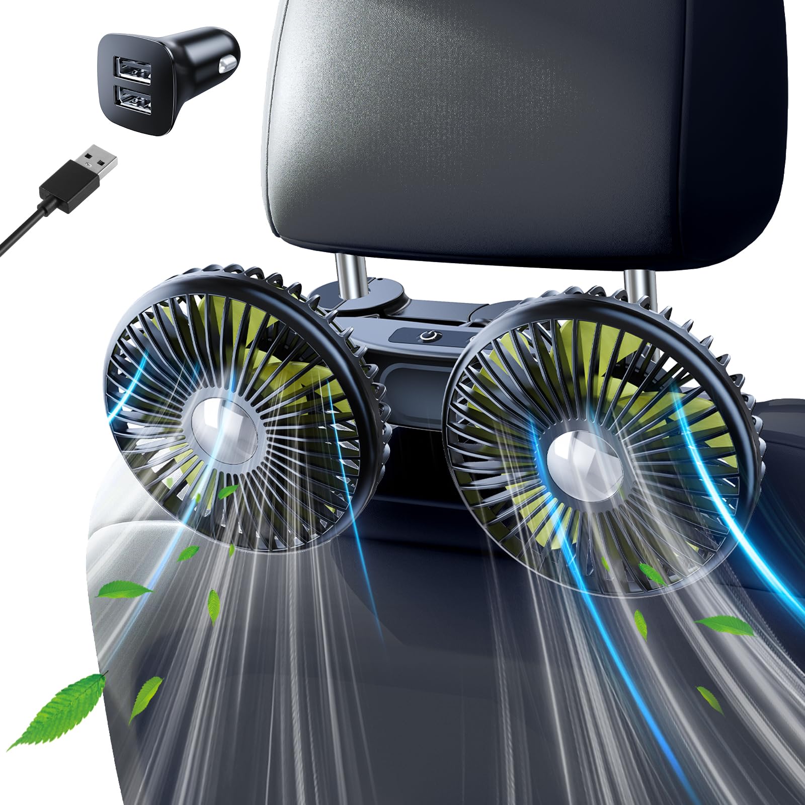 

xuenair Rechargeable Car Fan for Back 2000mAh Quiet Ideal for 3 Speed Rotation Adjustable Twin Essential Summer Car Item Seats, Battery, Operation,