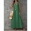 Sleeveless V-neck Side Split Summer Long Dress Elegant Fashion Loose Casual Simple A-line Party Maxi Long Dress Solid Color Woman Clothing