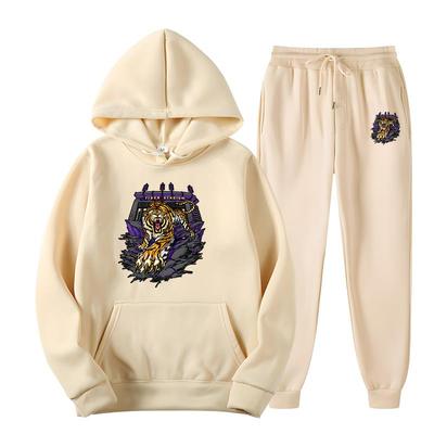 Gothic Retro Fierce Tiger Print Men's Spring and Autumn New Original Design Hoodie Set Pure Cotton Oversized Street Wear